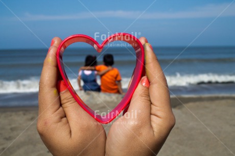Fair Trade Photo Beach, Friendship, Heart, Horizontal, Love, People, Peru, Sand, Sea, South America, Together, Two children, Valentines day