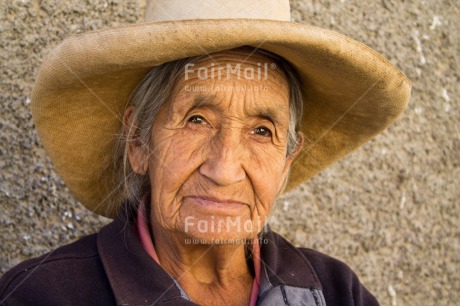Fair Trade Photo 50-55 years, Activity, Clothing, Hat, Horizontal, Latin, Looking at camera, One woman, People, Peru, Portrait headshot, Rural, Sombrero, South America