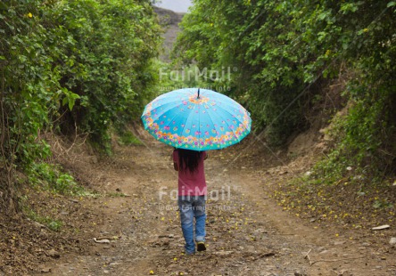 Fair Trade Photo Colour image, Confirmation, Horizontal, One girl, Outdoor, People, Peru, Rural, South America, Travel, Umbrella