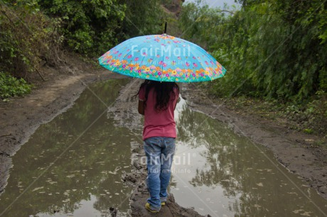 Fair Trade Photo Colour image, Confirmation, Horizontal, One girl, Outdoor, People, Peru, Rural, South America, Travel, Umbrella