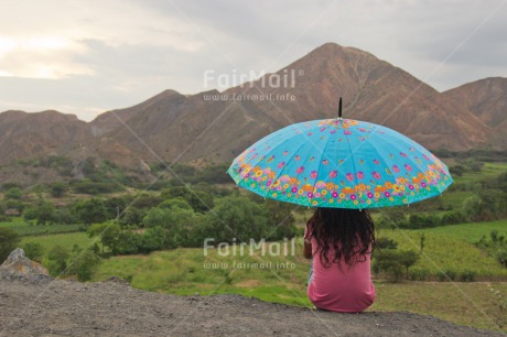 Fair Trade Photo Colour image, Confirmation, Horizontal, One girl, Outdoor, People, Peru, Rural, South America, Travel, Umbrella