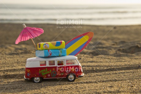 Fair Trade Photo Beach, Bus, Colour image, Good trip, Holiday, Horizontal, Relax, Surfboard, Transport, Travel, Umbrella