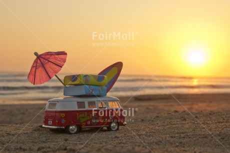 Fair Trade Photo Beach, Bus, Colour image, Good trip, Holiday, Horizontal, Relax, Surfboard, Transport, Travel, Umbrella