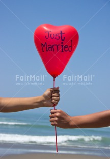 Fair Trade Photo Balloon, Beach, Colour image, Hand, Heart, Letter, Marriage, Peru, Red, South America, Together, Vertical, Wedding