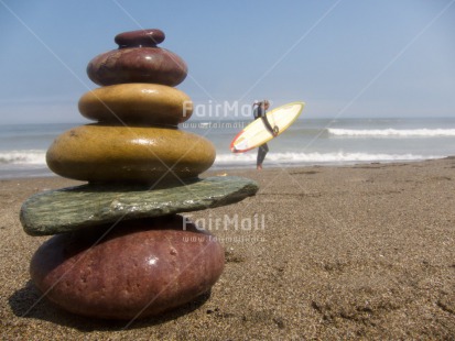 Fair Trade Photo Balance, Beach, Colour image, Condolence-Sympathy, Peru, Sea, South America, Sport, Stone, Summer, Surfer, Water, Wellness