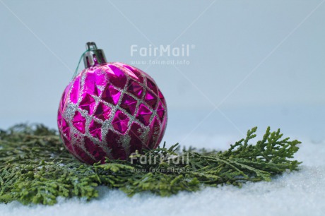 Fair Trade Photo Christmas, Christmas ball, Closeup, Colour image, Green, Horizontal, Purple, Seasons, Shooting style, Snow, White, Winter