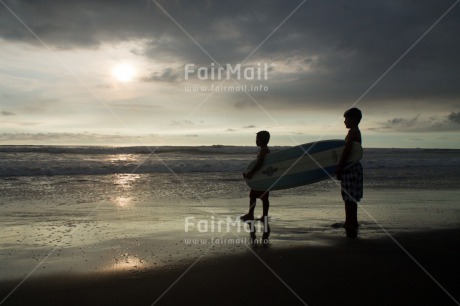 Fair Trade Photo Colour image, Cooperation, Friendship, Horizontal, People, Peru, Sea, South America, Surfboard, Two boys