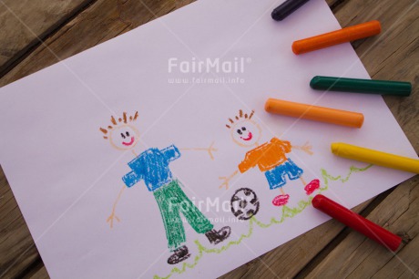 Fair Trade Photo Activity, Ball, Child, Colour image, Colourful, Crayon, Desk, Drawing, Father, Fathers day, Horizontal, Paper, Peru, Soccer, Son, South America