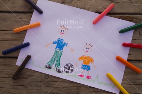 Fair Trade Photo Activity, Ball, Child, Colour image, Colourful, Crayon, Desk, Drawing, Father, Fathers day, Horizontal, Paper, Peru, Soccer, Son, South America