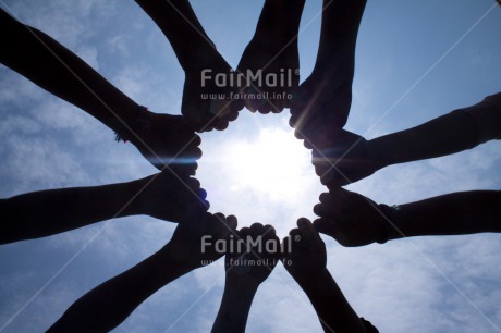 Fair Trade Photo Circle, Colour image, Day, Friendship, Group, Hands, Horizontal, People, Peru, Sky, South America, Success, Sun, Team, Together, Youth