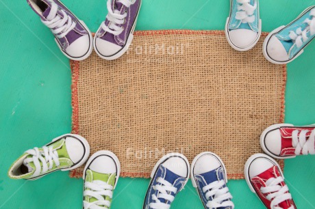 Fair Trade Photo Blue, Colour image, Doormat, Family, Horizontal, Moving, New home, Peru, Shoe, South America, Welcome home