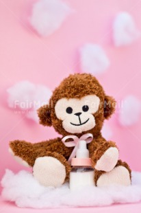 Fair Trade Photo Animals, Biberon, Birth, Colour image, Girl, Monkey, New baby, People, Peru, Pink, South America, Vertical