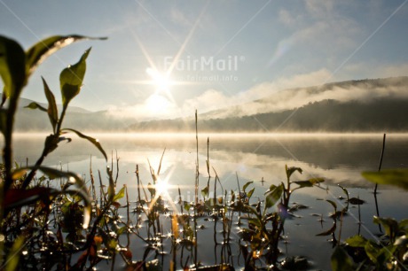 Fair Trade Photo Chachapoyas, Colour image, Fog, Horizontal, Lake, Landscape, Nature, Peru, Reflection, South America, Sun, Sunrise, Water