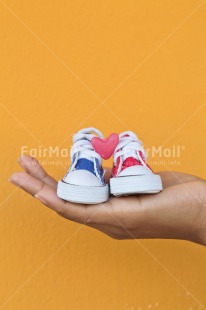 Fair Trade Photo Birth, Birthday, Blue, Colour image, Hand, Heart, Love, New baby, Peru, Red, Shoe, South America, Tarapoto travel, Valentines day, Vertical, Yellow