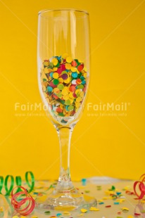 Fair Trade Photo Birthday, Colour image, Colourful, Confetti, Glass, New Year, Party, Peru, South America, Vertical, Yellow
