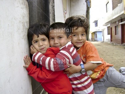Fair Trade Photo Care, Colour image, Cute, Family, Friendship, Group of boys, Group of children, Horizontal, Hug, Love, Outdoor, People, Peru, South America, Streetlife, Together