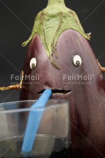 Fair Trade Photo Activity, Closeup, Colour image, Drinking, Eggplant, Food and alimentation, Funny, Invitation, Looking at camera, Peru, South America, Tabletop, Vertical