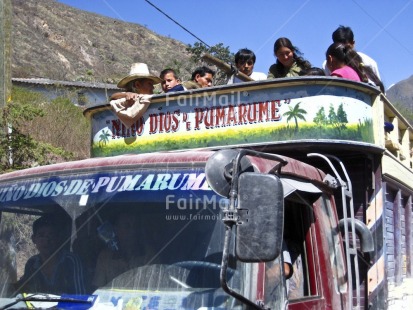 Fair Trade Photo Activity, Colour image, Dailylife, Driving, Good trip, Horizontal, Letter, Multi-coloured, Outdoor, People, Peru, Portrait halfbody, Rural, Sombrero, South America, Streetlife, Transport, Travel, Truck