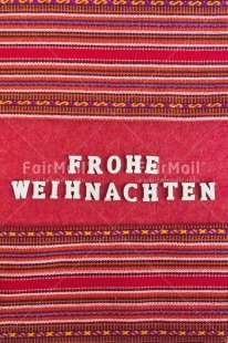 Fair Trade Photo Activity, Adjective, Celebrating, Christmas, Christmas decoration, Colour, German, Letter, Object, Peruvian fabric, Present, Red, Text, Vertical, White