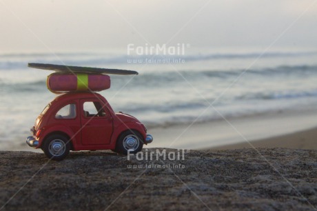 Fair Trade Photo Activity, Beach, Car, Colour image, Day, Holiday, Horizontal, Ocean, Peru, Red, Sand, Sea, Seasons, South America, Summer, Surf, Surfboard, Transport, Travel, Travelling, Water