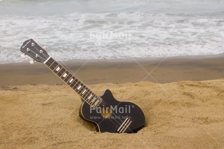 Fair Trade Photo Beach, Colour image, Holiday, Horizontal, Instrument, Music, Peru, Sand, South America, Ukulele