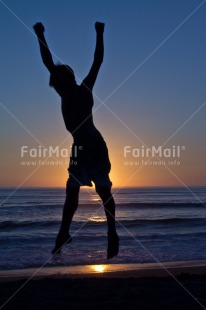 Fair Trade Photo Activity, Beach, Colour image, Colourful, Emotions, Evening, Happiness, Jumping, Light, One man, Outdoor, People, Peru, Sea, Shooting style, Silhouette, Sky, South America, Strength, Success, Sun, Sunset, Vertical