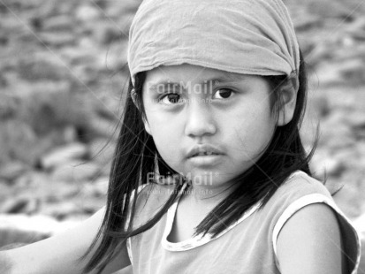Fair Trade Photo 10-15 years, Activity, Black and white, Casual clothing, Clothing, Day, Girl, Horizontal, Latin, Looking at camera, One child, One girl, Outdoor, People, Peru, Pink, Portrait headshot, Seasons, South America, Summer