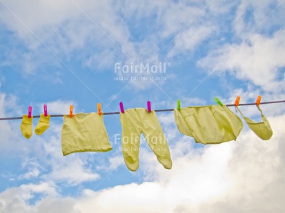 Fair Trade Photo Birth, Blue, Clouds, Horizontal, New baby, Peru, Sky, South America, Washingline, White, Yellow
