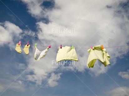 Fair Trade Photo Birth, Blue, Clouds, Horizontal, New baby, Peru, Sky, South America, Washingline, White, Yellow