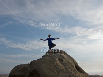 Fair Trade Photo 10-15 years, Activity, Clouds, Colour image, Day, Horizontal, Mountain, One boy, Outdoor, People, Peru, Scenic, Sky, South America, Yoga