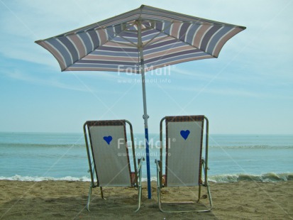 Fair Trade Photo Beach, Chair, Colour image, Day, Friendship, Heart, Horizontal, Love, Outdoor, Peru, Sand, Sea, South America, Summer, Together, Valentines day, Water