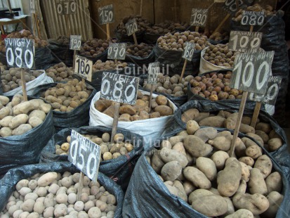 Fair Trade Photo Closeup, Colour image, Ethnic-folklore, Food and alimentation, Fullframe, Horizontal, Latin, Market, Peru, Potatoe, South America, Vegetables