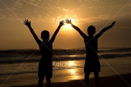 Fair Trade Photo 5 -10 years, Activity, Beach, Colour image, Emotions, Evening, Friendship, Group of boys, Happiness, Horizontal, Latin, Outdoor, People, Peru, Playing, Sea, Silhouette, South America, Sunset, Together