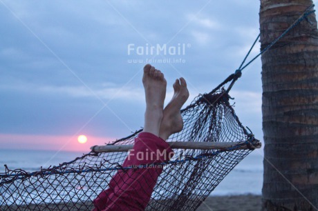 Fair Trade Photo Activity, Beach, Closeup, Colour image, Evening, Foot, Hammock, Holiday, Outdoor, Palmtree, Peru, Relaxing, Sea, South America, Sunset, Tree