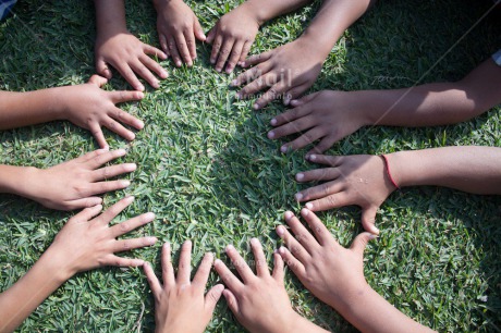 Fair Trade Photo Activity, Christmas, Closeup, Colour image, Cooperation, Friendship, Grass, Group of children, Hand, People, Peru, Playing, South America, Together