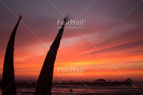 Fair Trade Photo Colour image, Ethnic-folklore, Horizontal, Huanchaco, Peru, Scenic, South America, Sunset, Travel