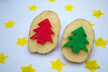 Fair Trade Photo Christmas, Closeup, Colour image, Food and alimentation, Green, Horizontal, Peru, Potatoe, Red, Shooting style, South America, Star, Tree