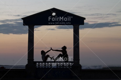 Fair Trade Photo Colour image, Cooperation, Evening, Friendship, Health, Horizontal, Outdoor, Peace, People, Peru, Shooting style, Silhouette, South America, Together, Two persons, Wellness, Yoga