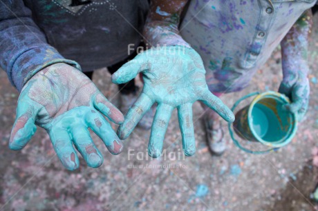 Fair Trade Photo Closeup, Colour image, Festivals and Performances, Green, Hand, Horizontal, Paint, Party, People, Peru, Shooting style, South America, Two children