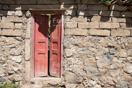 Fair Trade Photo Adobe brick, Colour image, Door, Horizontal, House, Peru, Red, Rural, South America