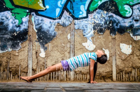 Fair Trade Photo Balance, Colour image, Evening, Graffity, Horizontal, One girl, Outdoor, Peace, People, Sky, Spirituality, Wellness, Yoga, Youth