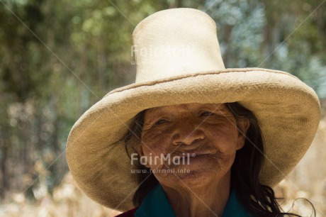 Fair Trade Photo Clothing, Colour image, Hat, Horizontal, Old age, One woman, People, Peru, Portrait headshot, Rural, Sombrero, South America, Traditional clothing