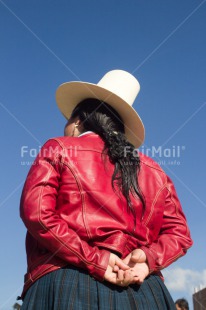 Fair Trade Photo Agriculture, Animals, Clothing, Colour image, Ethnic-folklore, Hat, Market, One woman, People, Peru, Rural, Sombrero, South America, Traditional clothing, Vertical