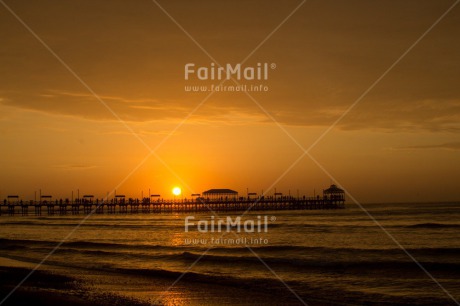 Fair Trade Photo Beach, Bridge, Coastal, Colour image, Evening, Horizontal, Huanchaco, Ocean, Outdoor, Peru, Sea, South America, Sunset, Water