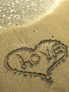 Fair Trade Photo Beach, Closeup, Colour image, Heart, Letter, Love, Peru, Sand, Sea, South America, Valentines day, Vertical, Water
