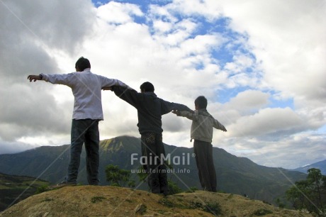 Fair Trade Photo Clouds, Colour image, Cooperation, Evening, Freedom, Friendship, Group of boys, Horizontal, Mountain, Nature, Outdoor, People, Peru, Scenic, Sky, South America, Together, Travel