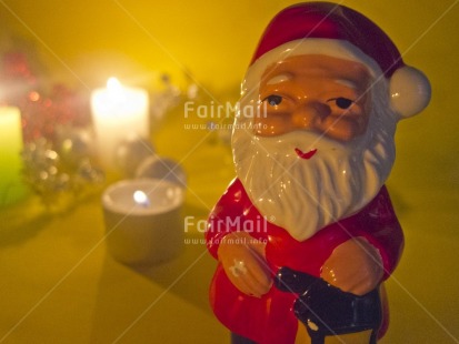 Fair Trade Photo Candle, Christmas, Colour image, Flame, Focus on foreground, Horizontal, Indoor, Peru, Santaclaus, South America, Studio, Tabletop