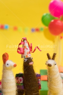 Fair Trade Photo Adjective, Animals, Birthday, Colour, Colour image, Friend, Friendship, Llama, Party, People, Peru, Place, South America, Vertical, Yellow