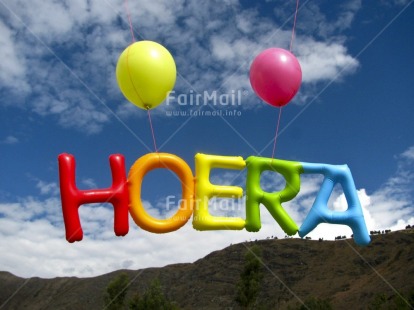 Fair Trade Photo Balloon, Birth, Birthday, Clouds, Colour image, Colourful, Congratulations, Horizontal, Invitation, Letter, Mountain, Party, Peru, Rural, Seasons, Sky, South America, Summer