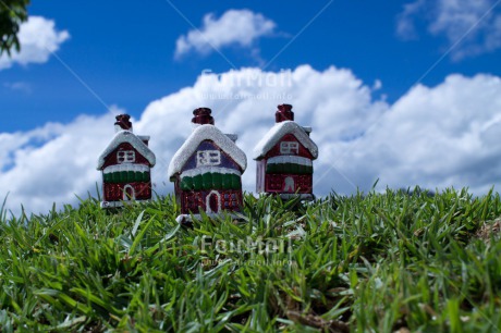 Fair Trade Photo Blue, Christmas, Closeup, Clouds, Grass, Green, Horizontal, House, Red, Sky, Snow